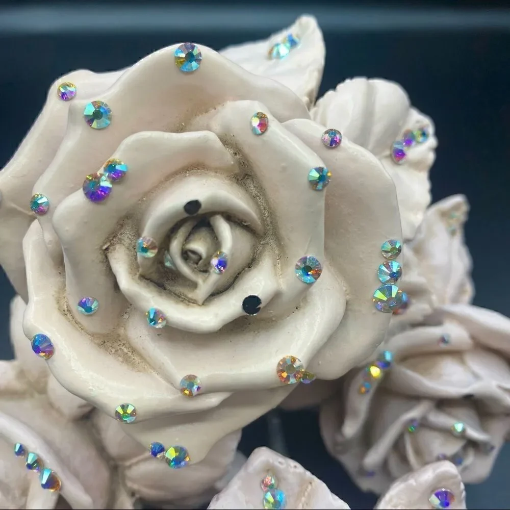 Pink Roses with Iridescent Rhinestones Tiebacks